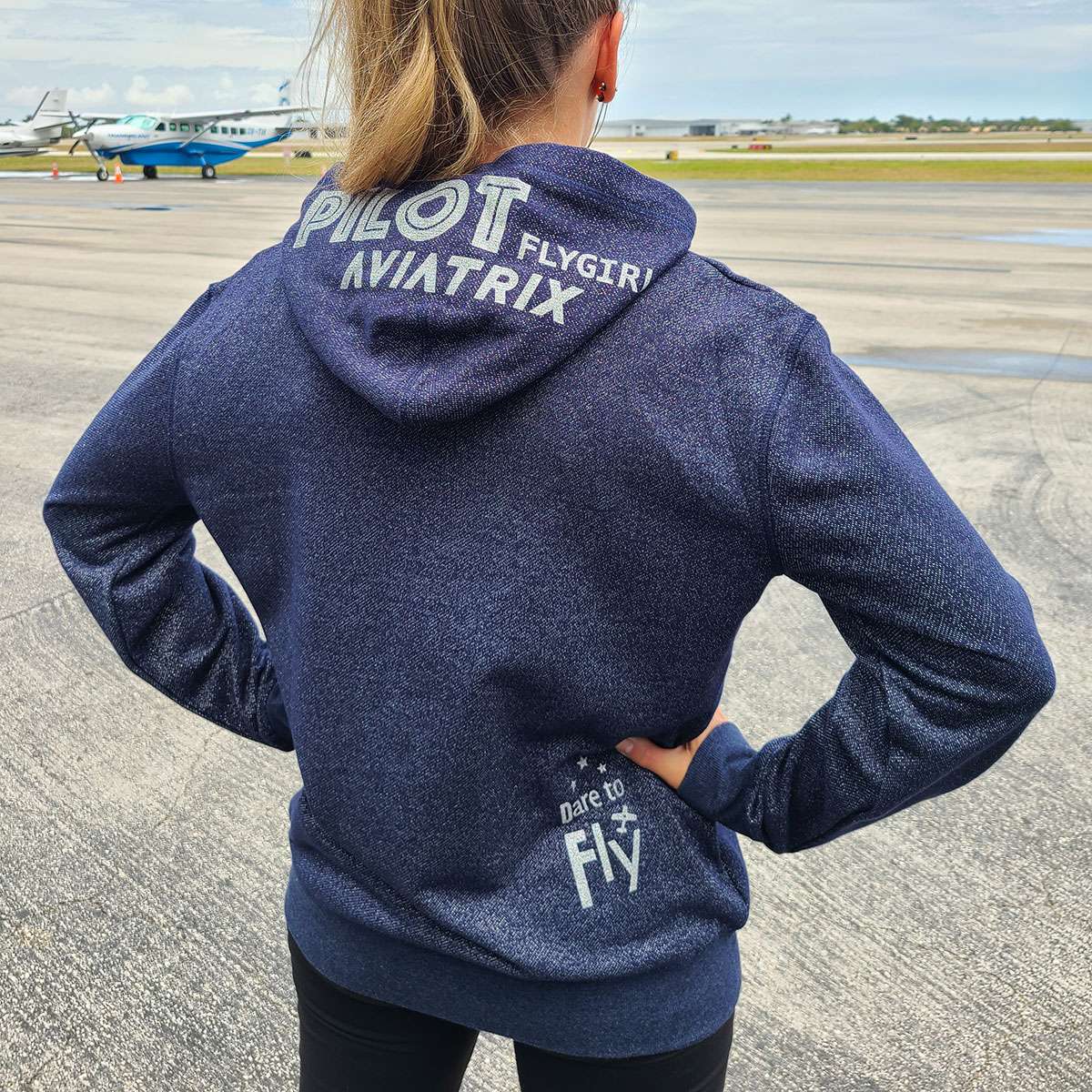 8% Women�s Aviation Hoodie | Black or Navy with Silver Glitter image 5