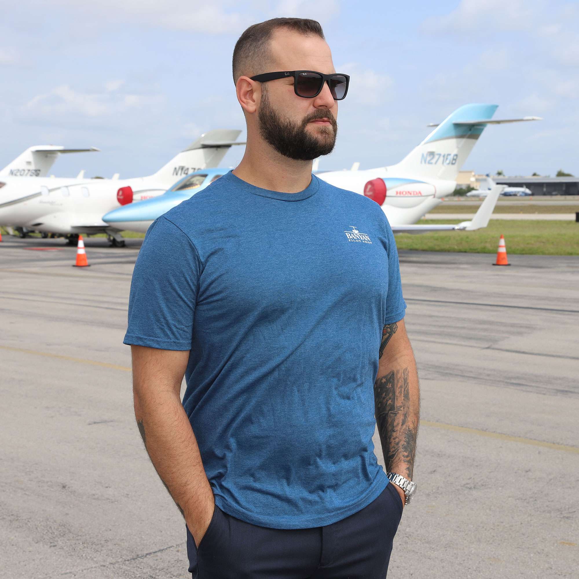 Banyan Blue Palm Tree Seaplane T-Shirt image 3