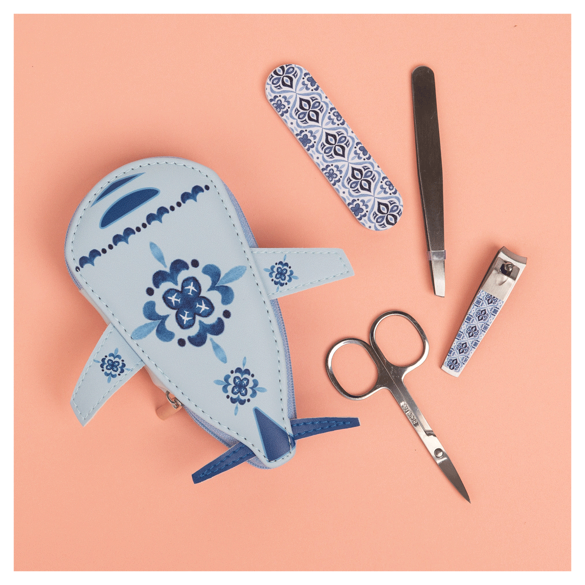 Airplane Manicure Set � Travel Nail Care Kit in Faux Leather Pouch image 0