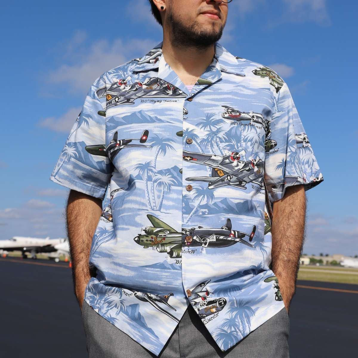 Lagoon Blue Airplanes Hawaiian Shirt image 0