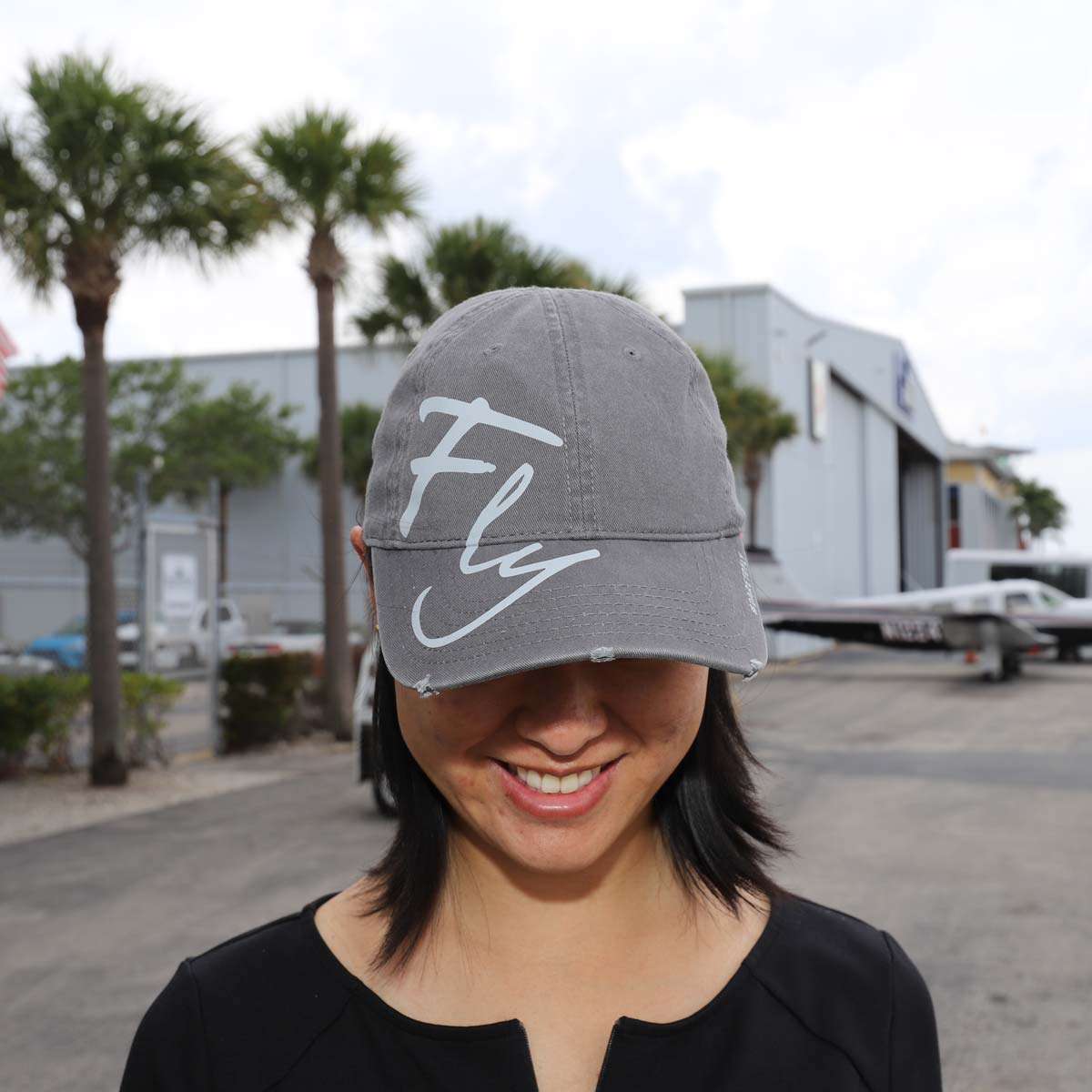 Dare To Fly Grey Distressed Hat image 0