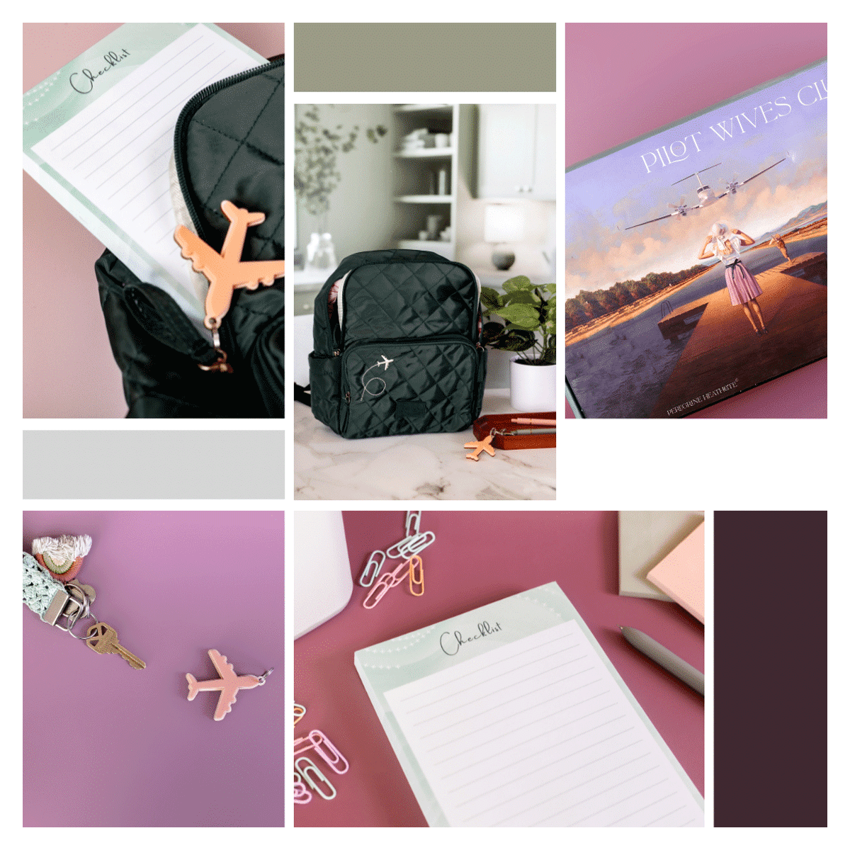 Dark Green Mini Backpack � Quilted Travel Bag with Airplane Detail image 4