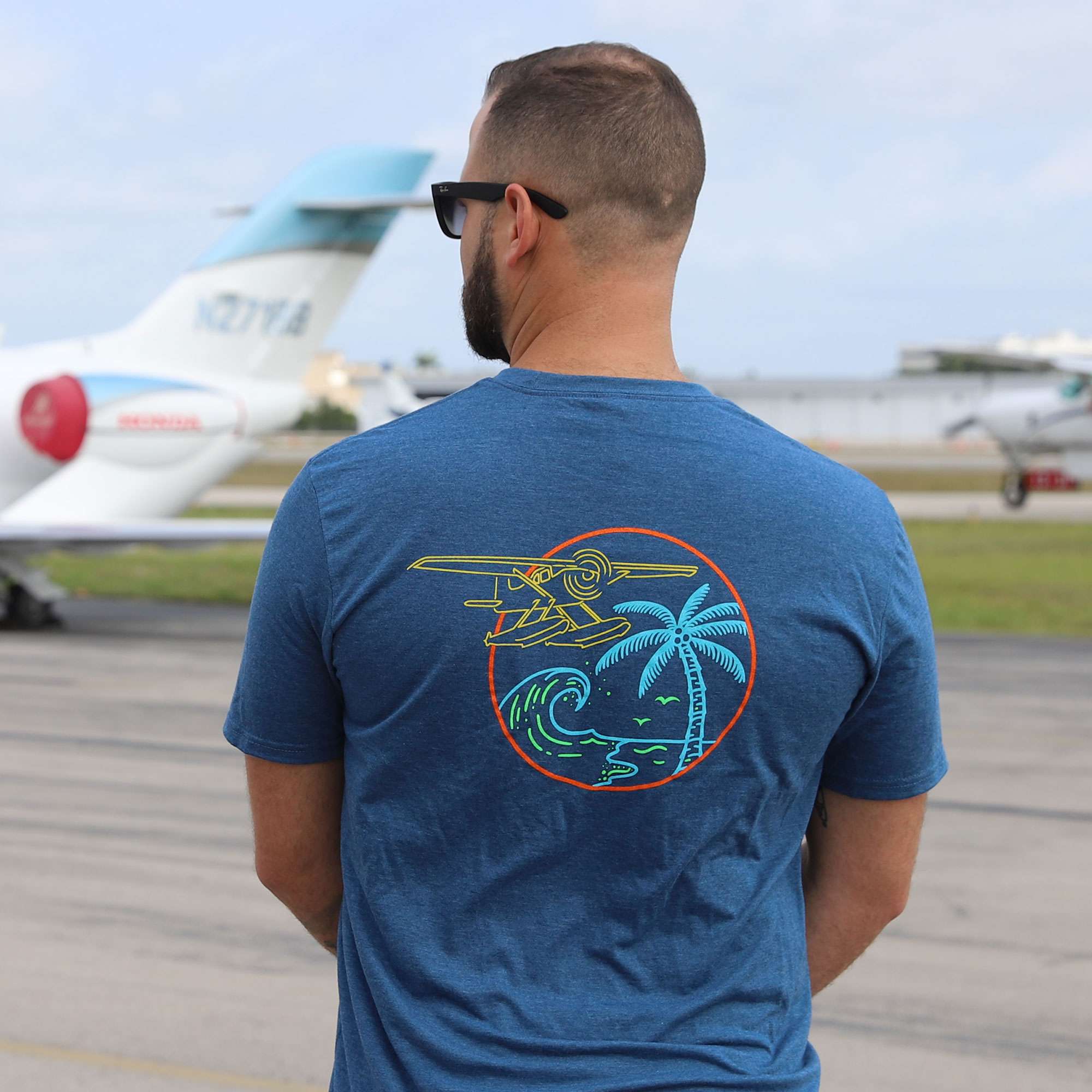 Banyan Blue Palm Tree Seaplane T-Shirt image 2