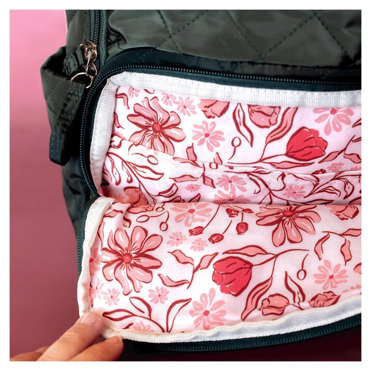 Dark Green Mini Backpack � Quilted Travel Bag with Airplane Detail image 1