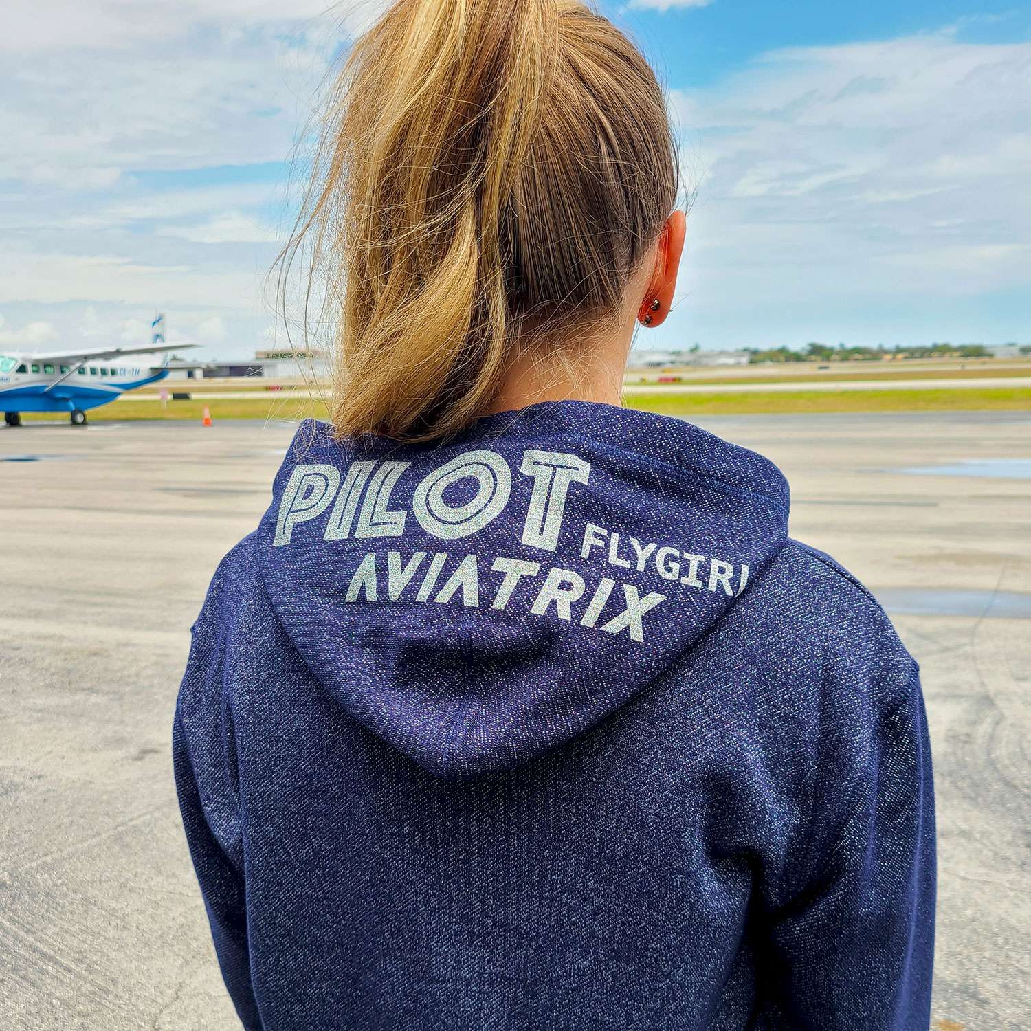 8% Women�s Aviation Hoodie | Black or Navy with Silver Glitter image 6