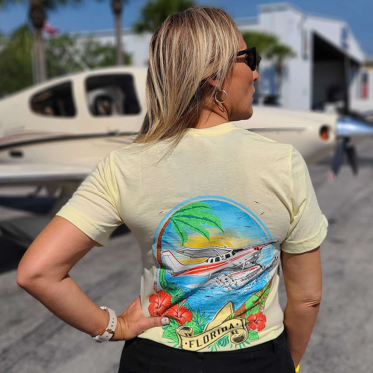 Hibiscus Seaplane (back) T-Shirt image 0