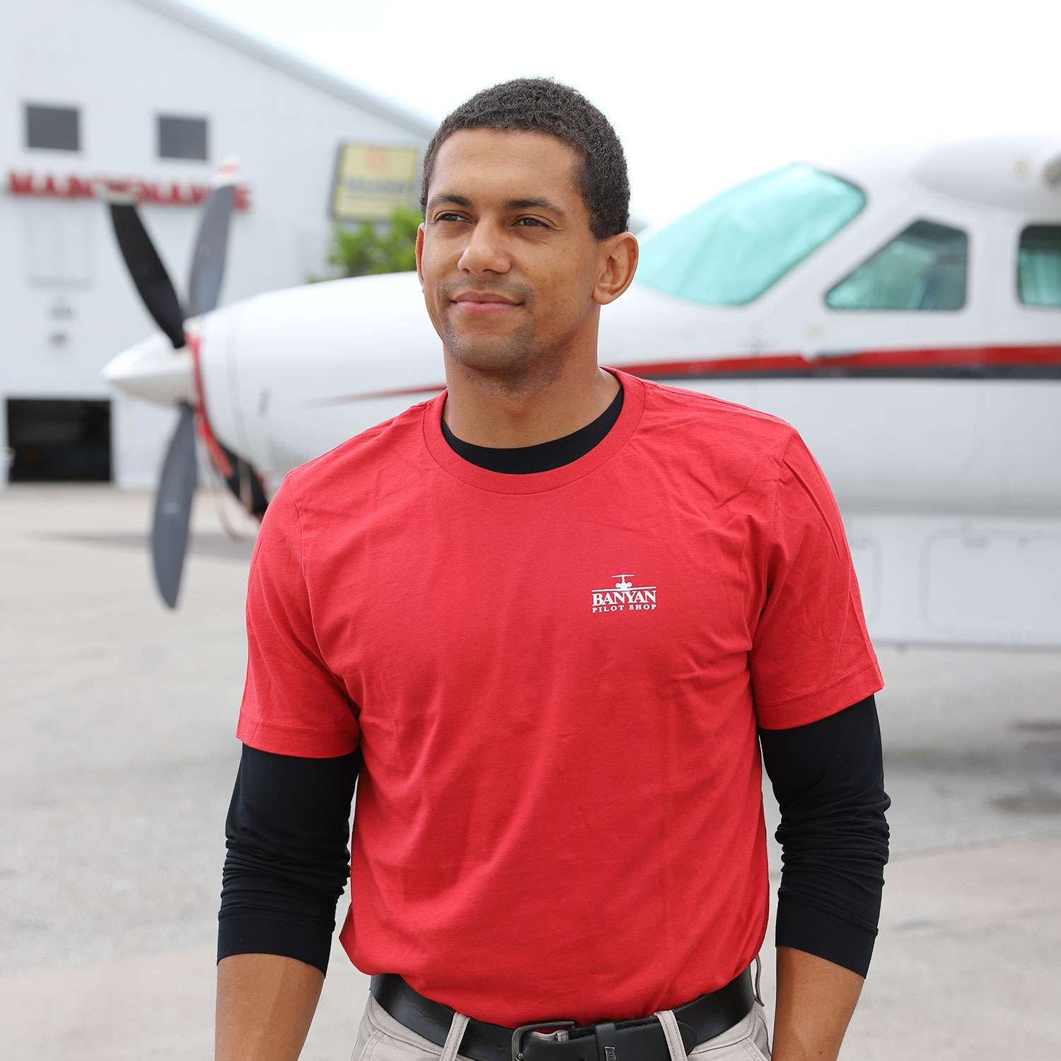 Red Airplane Runway Flag T-shirt image 1