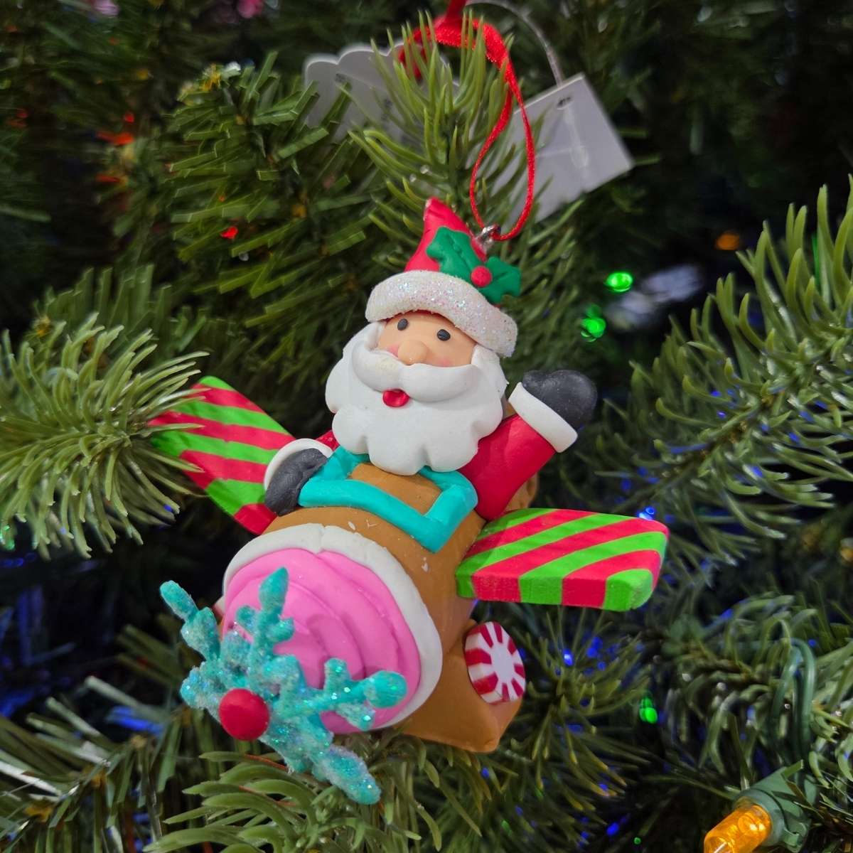 Santa on an Ice Cream Cone Airplane Ornament image 0