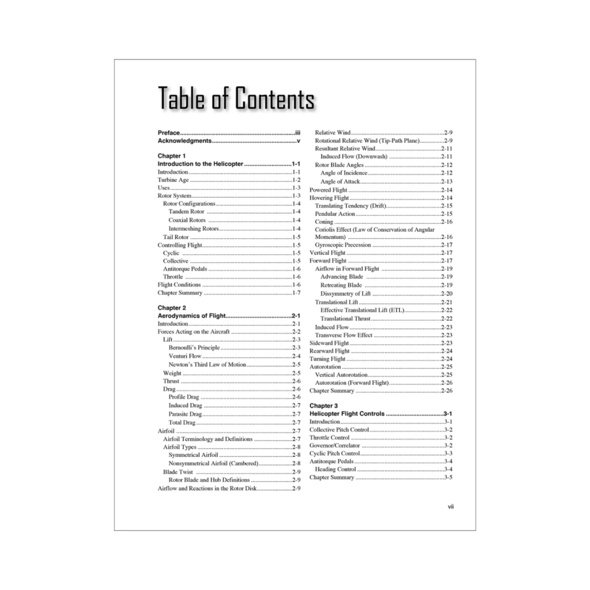  ASA Helicopter Flying Handbook table of contents