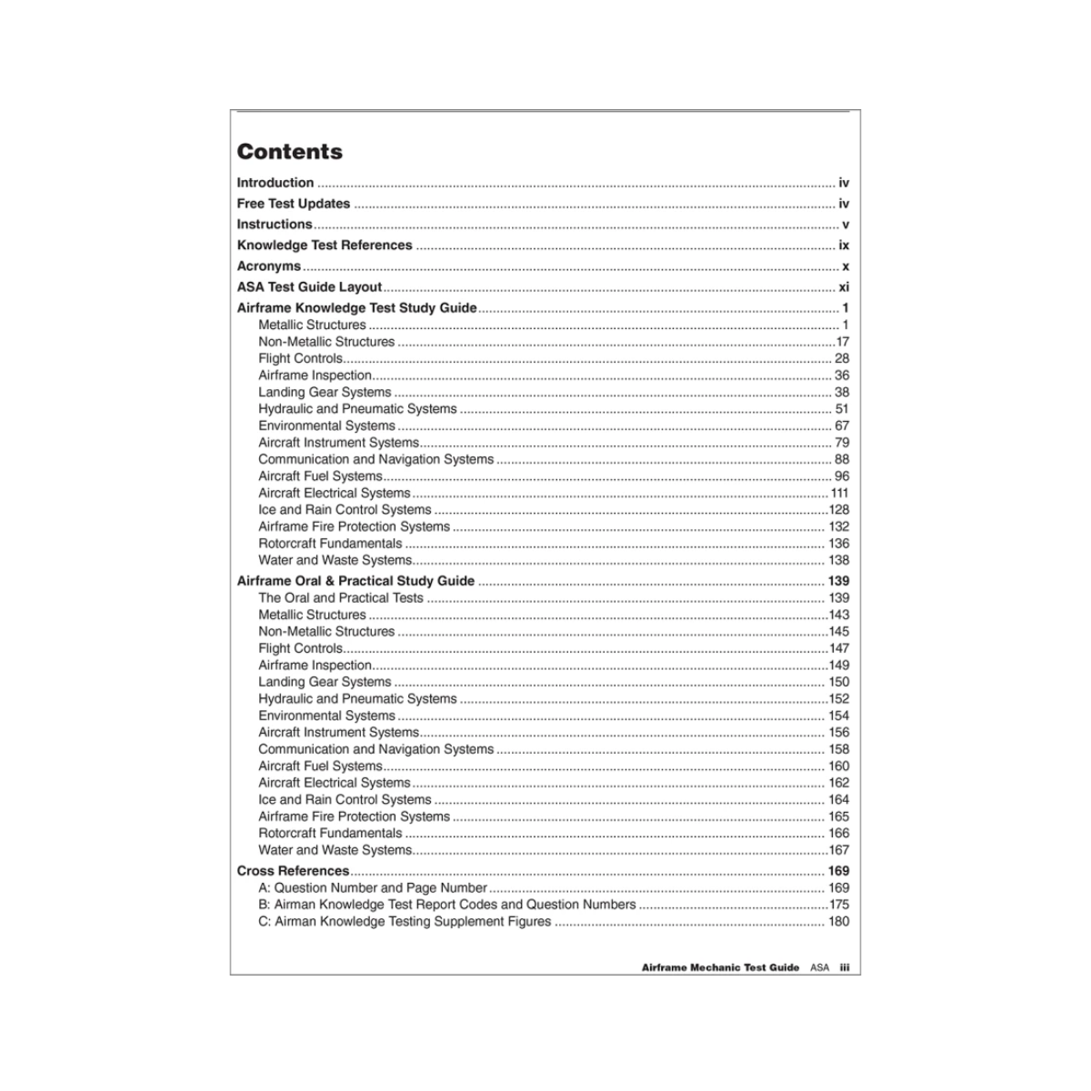 2027 ASA Airframe Test Guide Contents