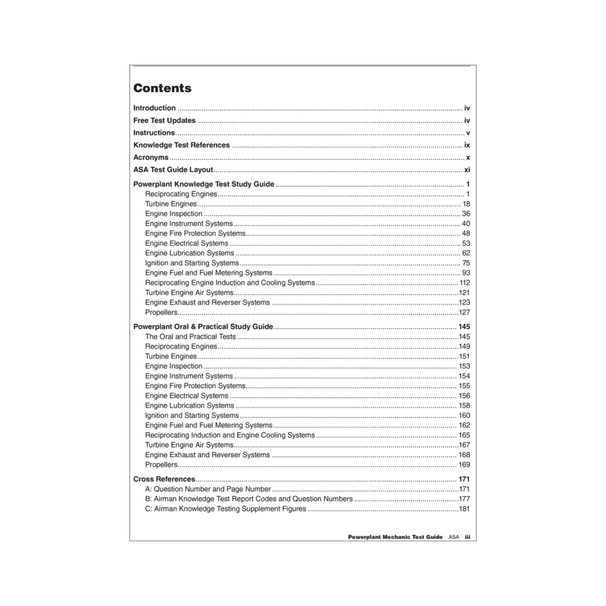 2027 ASA Powerplant Test Guide table of contents