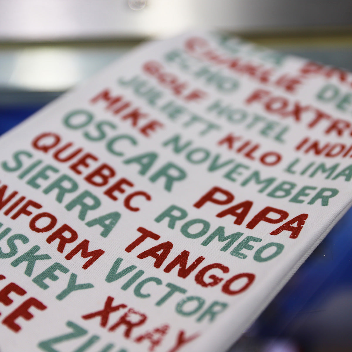 Aviation kitchen towel with phonetic alphabet