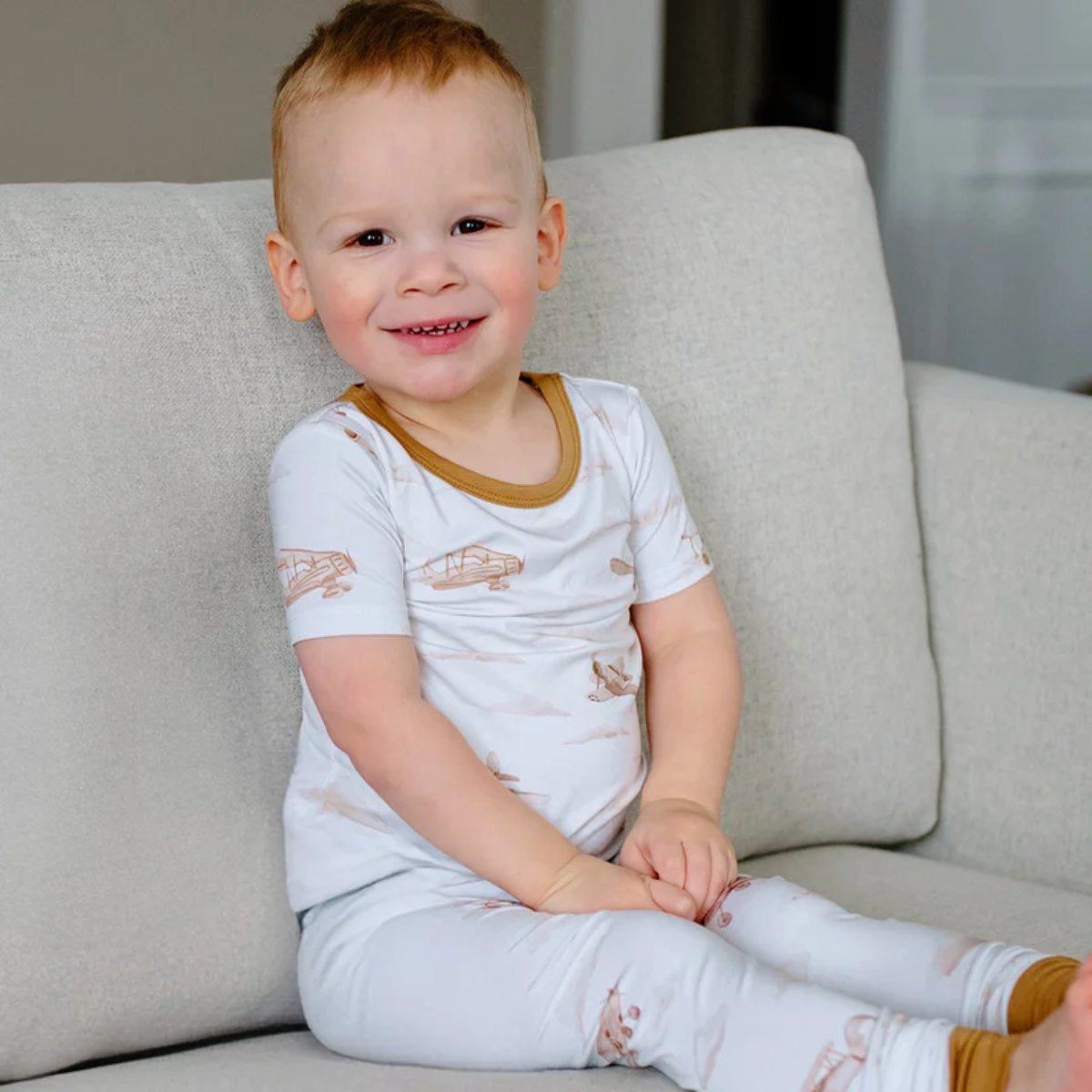 plane baby two piece pajama copper set
