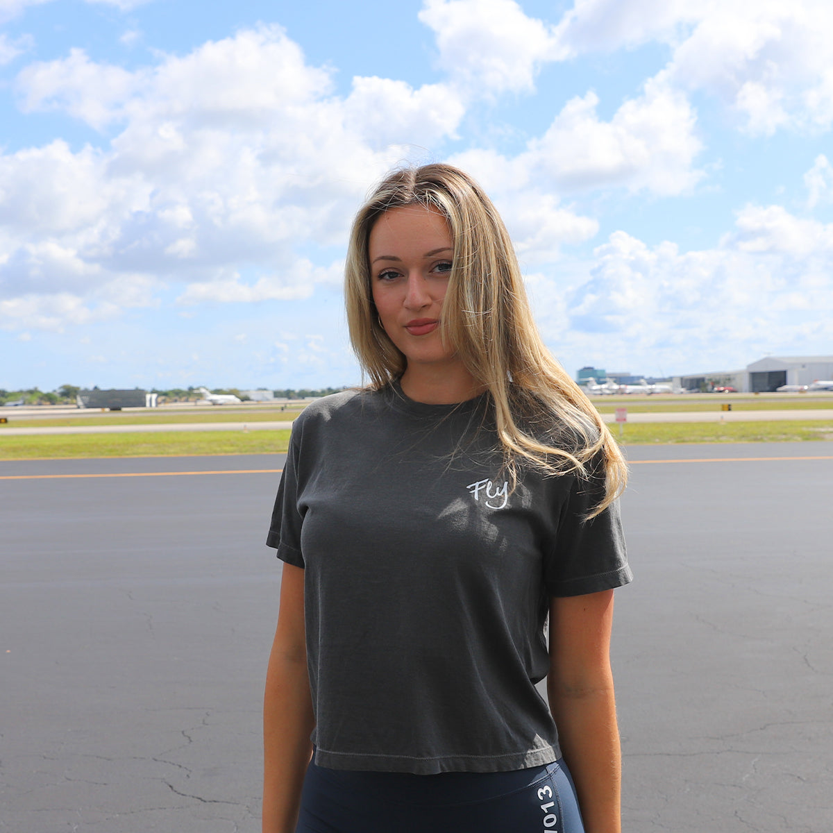 Dare To Fly black crop top tee