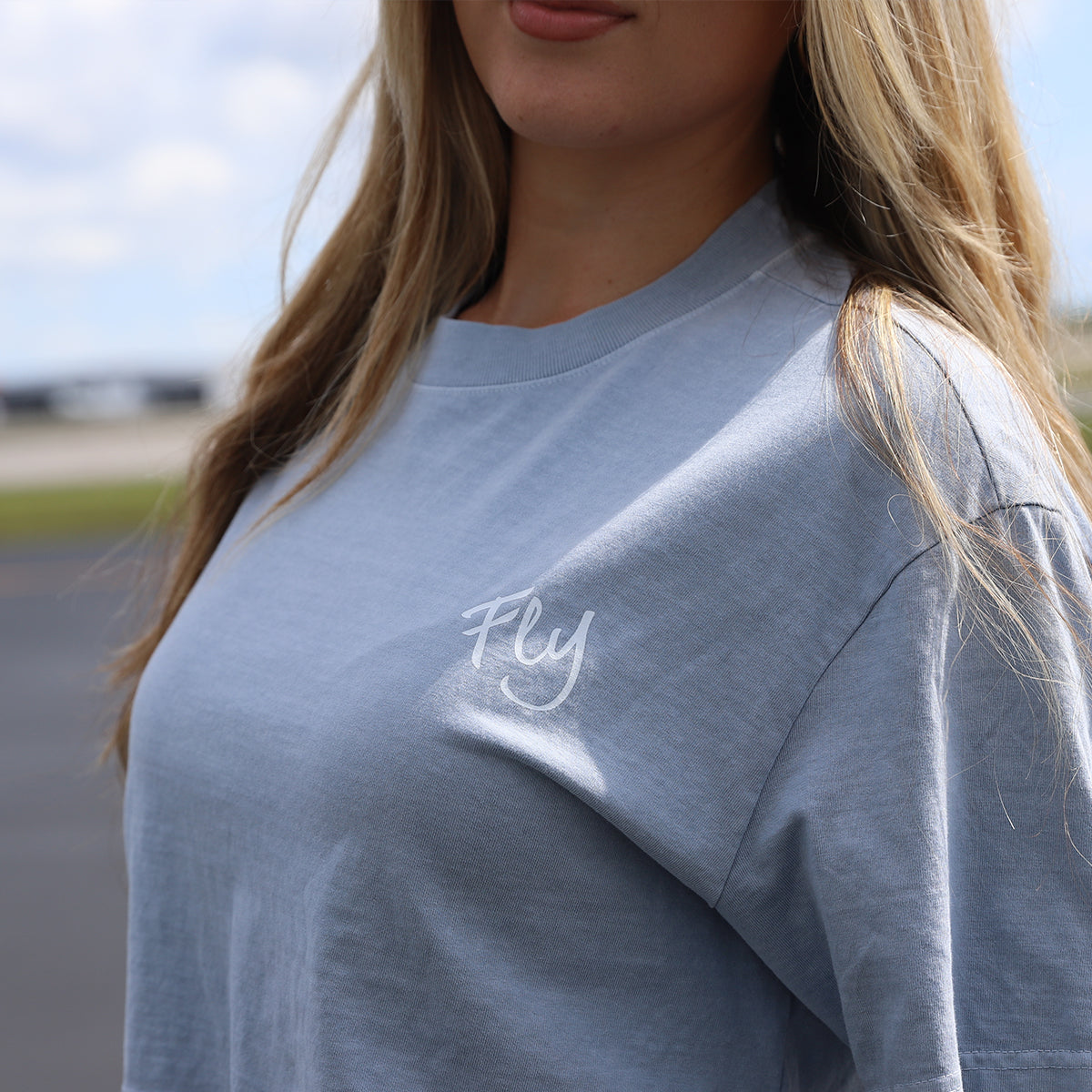 Dare To Fly Blue Crop With Logo