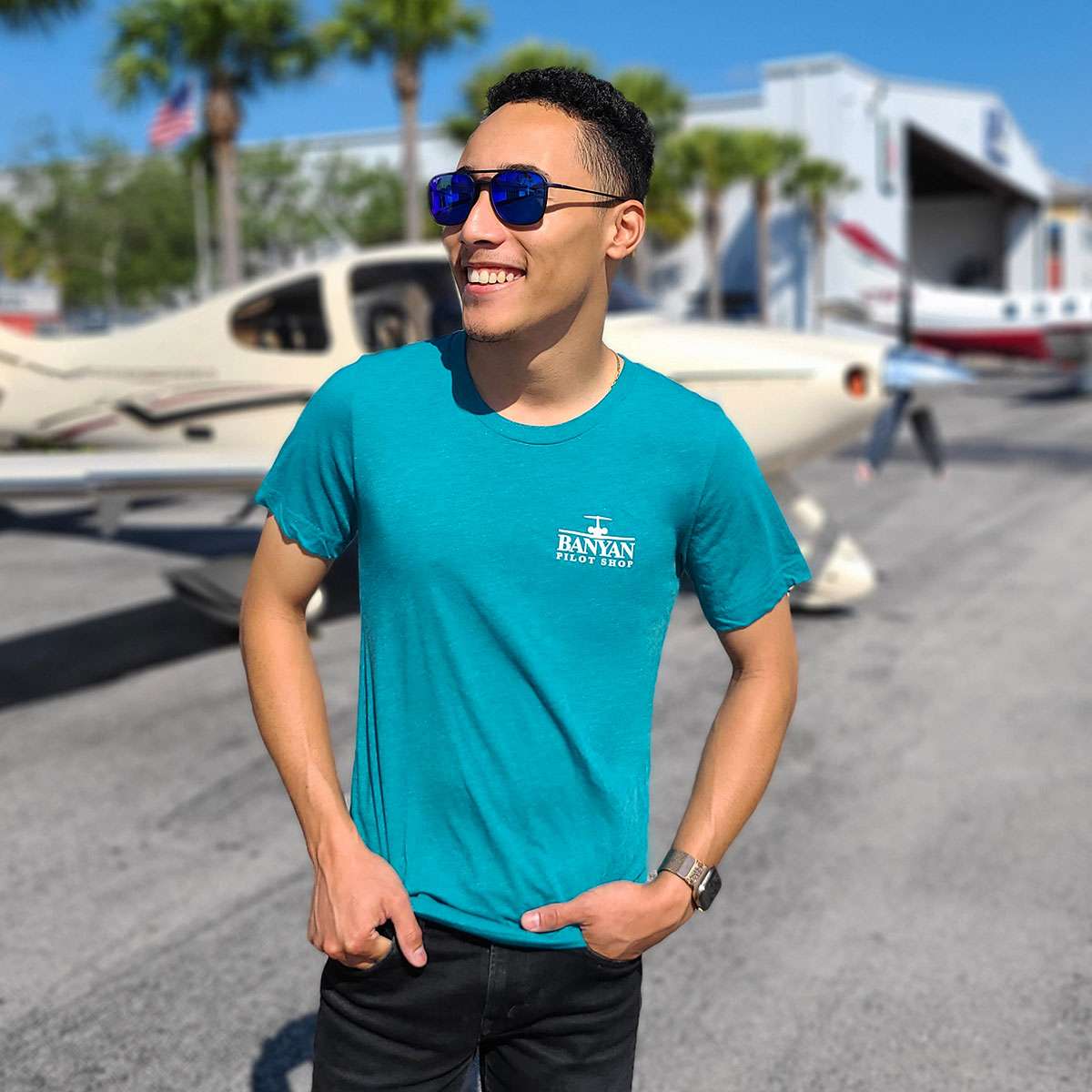 Seaplane Line Art T-Shirt - Teal image 1